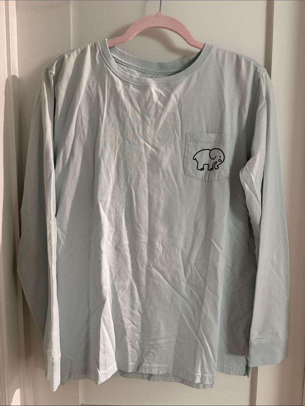 Ivory Ella: Light Mint Long Sleeve Pocket Tee with Soccer Elephant Graphic